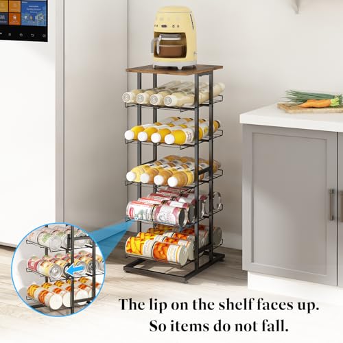 GILLAS 6 Tier with Wooden Top Water Bottle Storage with Wooden Tabletop,Metal Beverage Can Rack,Large Capacity Bottled Rack Water Bottle Holder Stand for Cabinet,Countertop Kitchen,Party,Black - size: 6 Tier With Wooden Top