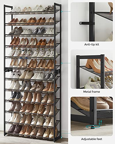 SONGMICS Shoe Rack, 12-Tier Shoe Organizer, Metal Shoe Storage for Garage, Entryway, Set of 2 6-Tier Stackable Shoe Shelf, with Adjustable Flat or Angled Shelves, Holds 48-60 Pairs, Black ULMR12B - color: Ink Black, size: 12 Tiers (36.4"W)