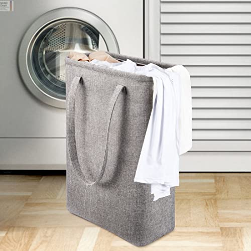 i BKGOO Laundry Basket with Handles Grey Coffee-Slim Laundry Bin Collapsible Dirty Clothes Basket Narrow Laundry Bag Foldable Dirty Hamper for Camping, Dorms, Apartments - color: Grey