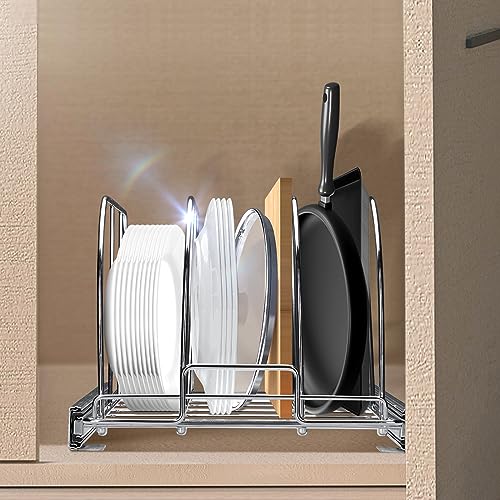 VEVOR Pan and Pot Rack, Expandable Pull Out Under Cabinet Organizer, Cookie Sheet Baking Pans tray Organization, Adjustable Wire Dividers, Steel Lid Holder for Kitchen Cabinet & Pantry Storage, 11.7"W - size: 10 inch, style: Single Tier