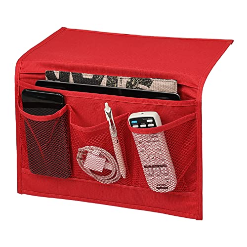 Surblue Bedside Caddy 4 Pockets Bedside Storage Organizer for TV Remote Control Phone Glasses Magazine (Red) - color: Red