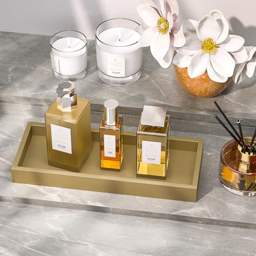 ZHWS Gold Bathroom Vanity Tray for Soap Dispenser, Perfume, Jewelry, Candle, Makeup, Decor, Toilet Tank Tray, Kitchen Tray for Spice, Salt, Coffee 11.3”L x 4.4”W x 1.14”H - color: Gold, size: 11.3" x 4.4" x 1.1"