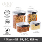 Oggi Easi Grip Moisture Proof Storage Containers, Set of 4, Ultra Clear BPA-Free Sealable Canisters, Pouring Lids, Date Reminder, Ideal Pantry Storage (23, 57, 60, 128 oz / 0.68, 1.7, 1.8, 3.8 lt) - size: Set of 4 (23, 57, 60, 128 fl oz)