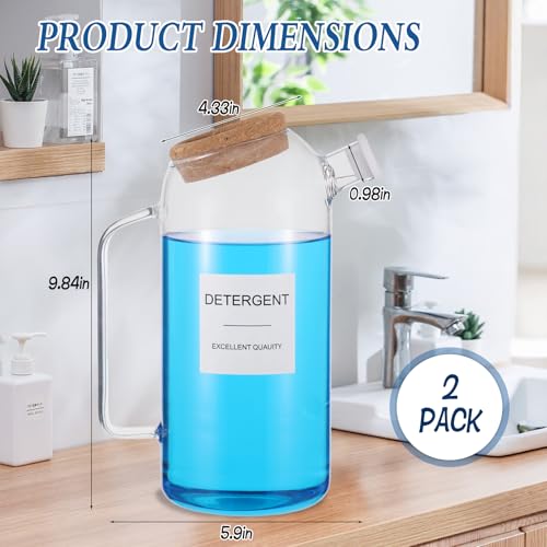 2 Sets Liquid Laundry Detergent Dispenser with Lables, 60oz Glass Laundry Detergent Dispenser, Ideal for Laundry Room Organization and Storage, for Bleach, Fabric Softener, Laundry Soap Dispensers