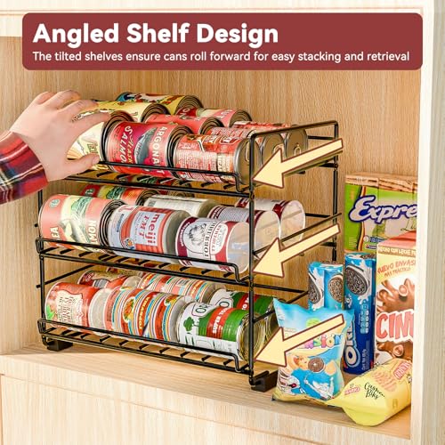 SUFAUY 3 Tier Can Organizer for Pantry, Holds 36 Cans, Heavy Duty Metal Shelves for Storage, Black - color: Black, size: 12.5"D x 16.5"W x 14"H