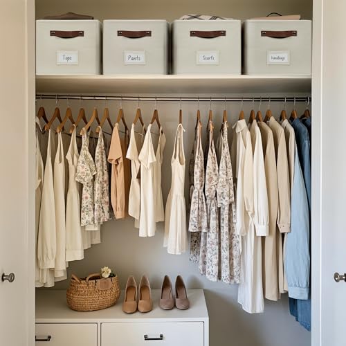 DECOMOMO Storage Baskets for Shelves - Large 15"x11"x10" Foldable Fabric Storage Bins, Baskets for Organizing with Labels (Beige, 4pcs) - color: Beige