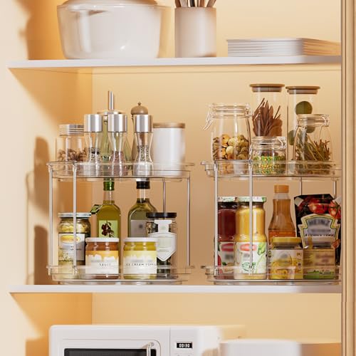 LAMU 2 Pack 2 Tier Lazy Susan Turntable Organizer 10.6'' Rotating Spice Rack Organization for Cabinet, Kitchen, Pantry, Countertop, Bathroom, Vanity, Medicine Cabinet Organizer, Clear - color: Clear, size: 10.6in 2Pack
