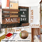 Key and Mail Holder for Wall with 2 Double Key Hooks with Black Board Floating Shelf Rustic Wood Decorative Hanger for Entryway, Storage, Living Room, Hallway, Kitchen (Dark Brown)