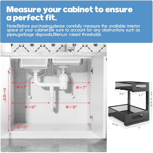 2-Pack Under Sink Storage Organizer, Large 2-Tier Elegant Mesh Pull Out Shelf for Kitchen and Bathroom Cabinet Organization, L-Shaped and Adjustable Height Design,Patent Pending-Black - color: Black, size: 2 Pack-15.74"Dx11.4"-16.14"H