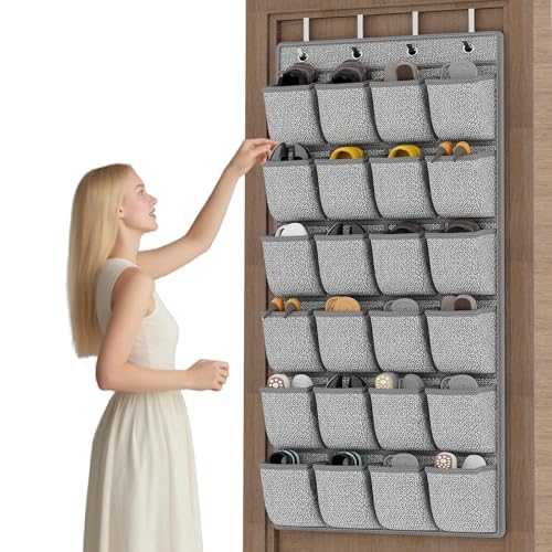 homyfort Over the Door Shoe Organizer,Hanging Shoe Rack Storage Holder with 24 Extra Large Fabric Pockets for Closet,Men Sneakers,Women High Heeled Shoes,Slippers,Grey 61.4''x22'' - color: Linen-like Grey, size: 1 Pack 24 Pockets