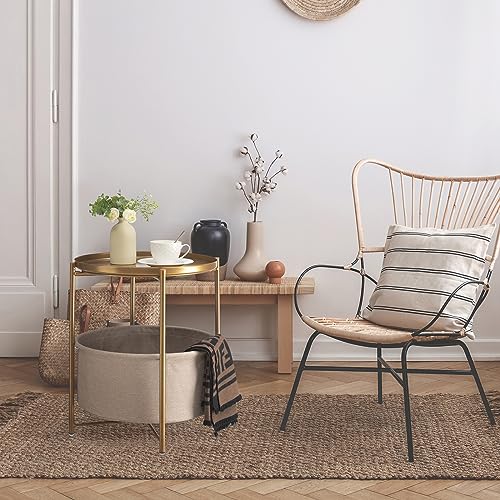 danpinera Round Side Table with Fabric Storage Basket, Metal Side Small Bedside Table Nightstand with Removable Tray Top for Living Room, Bedroom, Nursery, Bathroom, Gold - color: Gold