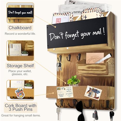 Mail Organizer Wall Mount，Key Holder Mail and Key Organizer for Wall with Shelf, Chalkboard, Corkboard, Home Decor for Room Office Entryway(Light Wood) - color: Light Wood, size: Vertical