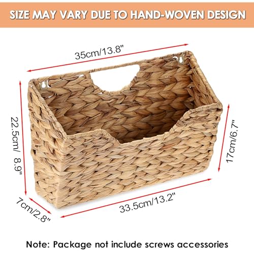 BTSKY Woven Hanging Magazine Holder, Water Hyacinth Magazine Basket, Wall Mounted Storage Basket for Books & Files, Wall File Organizer Magazine Rack with Handle for Home & Office - 13.2x2.8x8.9 Inch