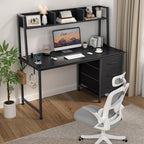DLisiting Black Computer Desk with Hutch & Drawers - Office Desk with 3 Storage Drawers and Power Outlets, 47 Inch Modern Study Writing Desk for Bedroom Home Office - color: Black