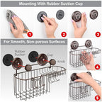 HASKO 2 Pack Shower Caddy Suction Cup with Hooks & Soap holder, Includes 2 Soap Savers, Shower Shelf, Bathroom Storage Organizer, Rustproof Shampoo Holder, Bronze - color: Bronze (2 Pack)