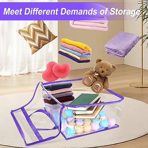 2 Pack Clear Zippered Storage Bags for Clothes, Closet Organizers and Storage Vinyl Bag for Bedding, Linen, Blankets, Comforters, Clothes & Toys Multi Purpose & Space Saver PVC Organizers - color: Purple, size: 2 Pack