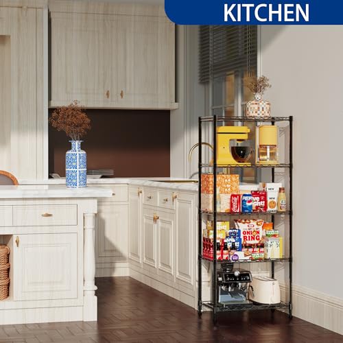 REGILLER 5-Wire Shelving Metal Storage Rack Adjustable Shelves,Standing Storage Shelf Units for Laundry Bathroom Kitchen Pantry Closet(Black,11.8" D x 21.2" W x 53.5" H) - color: Black, size: 5tier 11.8"D x 21.2"W x 53.5"H