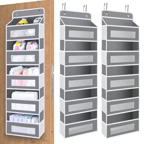 2 Pack Over The Door Organizer Storage, 5 Shelf Hanging Door Organizer with 10 Large Capacity Pockets, Anti Tilt 44 lb Load Behind Door Storage for Bedroom, Bathroom, Pantry, Nursery, (Grey) - color: Grey, size: 2 Pack