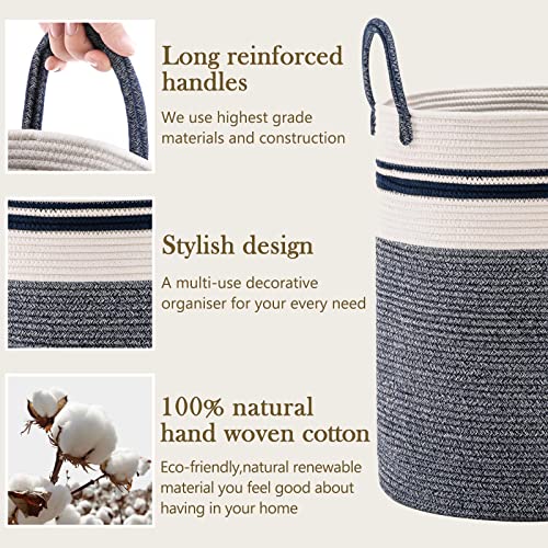 Woven Rope Laundry Hamper Basket by YOUDENOVA, 58L Tall Luandry Basket, Baby Nursery Hamper for Blanket Storage in Bedroom-Large-Blue - color: Blue, size: Tall (58L )
