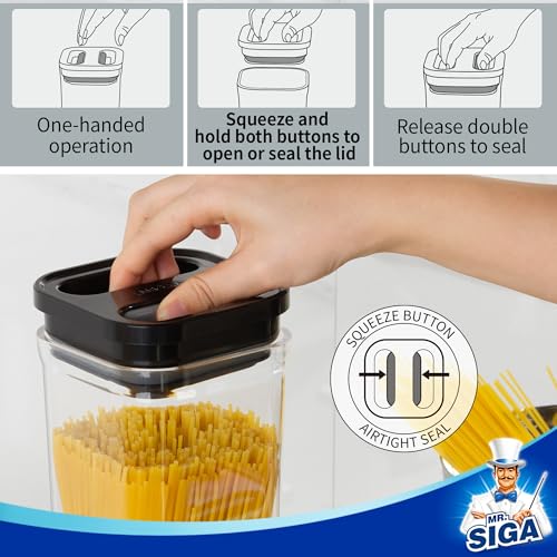 MR.SIGA 6 Piece Airtight Food Storage Container Set, BPA Free Kitchen Pantry Organization Canisters, One-handed Kitchen Storage Containers for Cereal, Spaghetti, Pasta, White - color: White