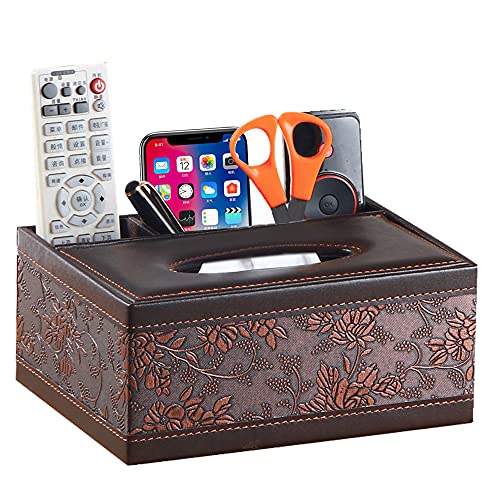 Leather Tissue Box Cover Rectangular and Multifunction Remote Control Caddy,Suitable for Storing pens and Stationery,Desk Organizer Storage for Office and Home(Antique)