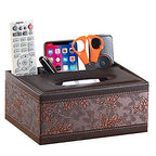 Leather Tissue Box Cover Rectangular and Multifunction Remote Control Caddy,Suitable for Storing pens and Stationery,Desk Organizer Storage for Office and Home(Antique)