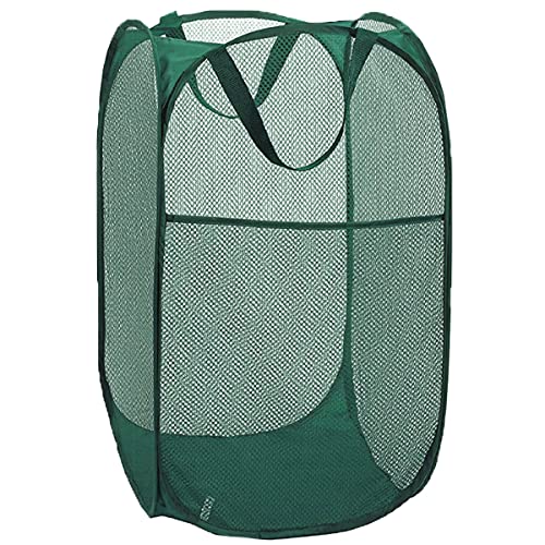 Pop Up Laundry Hamper, Reinforced Mesh Laundry Basket, Folding Clothes Storage Bin for Home, Dorm, Apartments, Travel (Green, Vertical) - color: Green