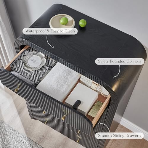 T4TREAM Fluted 5 Drawers Dresser, 48" Tall Modern Chest of Drawers with Thickened Curved Profile Design, Wood Closet Clothes Storage Organizer for Bedroom, Living Room, Hallway, Black Oak - color: Black Oak, size: 15.7"D x 31.5"W x 47.6"H (5 Drawers)