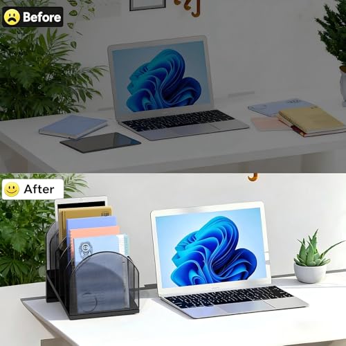 gianotter Desktop File Organizer, Desk Organizer with 5 Compartments, Paper Organizer for Desk, Workspace Organizers for Office Supplies (Black, Inclined Style) - color: Black, size: Inclined Style