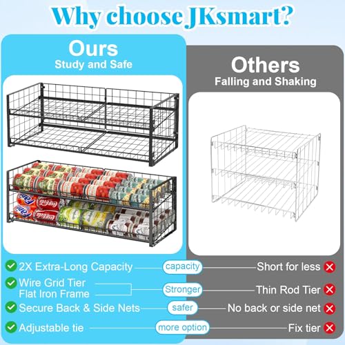2-Tier Stackable Can Organizer for Pantry, Adjustable Extra-Long Can Rack for Pantry Shelf Organizer and Storage, Sturdy Standing Can Holder for Canned Soup Food Goods Storage up to 64 Cans, Black - style: Old Version