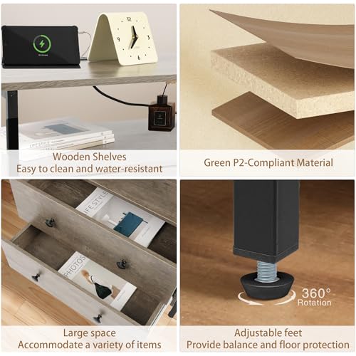 Edbuosy 27 inch Wide Night Stand Set 2 with Charging Station, Bedside Table with Open Shelf, 2 Drawers Small Wood Dresser, Modern Wood Nightstand for Bedroom/Living Room (Rustic Gray) - color: 2 Pack, Rustic Gray, size: 2 Drawers