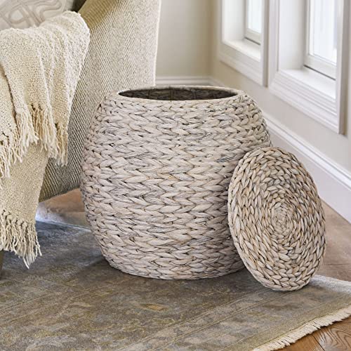 Household Essentials Handwoven Water Hyacinth Barrel Wicker Storage Basket Side Table, Cream Finish - color: Cream Water Hyacinth, style: Water Hyacinth