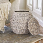 Household Essentials Handwoven Water Hyacinth Barrel Wicker Storage Basket Side Table, Cream Finish - color: Cream Water Hyacinth, style: Water Hyacinth