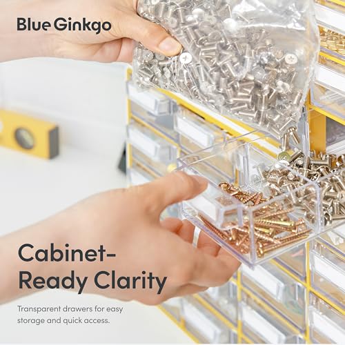Blue Ginkgo Small 20-Drawer Cabinet – Stackable Clear Organizer for Hardware, Beads, Plastic Bricks, Office, and Craft Storage (Made in Korea, Yellow) - color: YELLOW, size: 20 Drawer