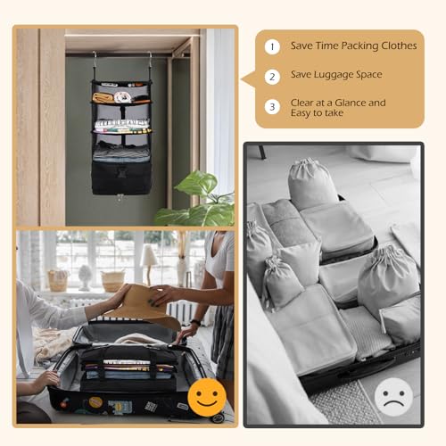 Surblue Hanging Closet Storage Bag Collapsible 3-Shelf Washable Oxford Fabric with 2 Hooks (L 11.41 * 11.41 * 19.68in, Black) - color: Black, size: L 11.41*11.41*19.68in