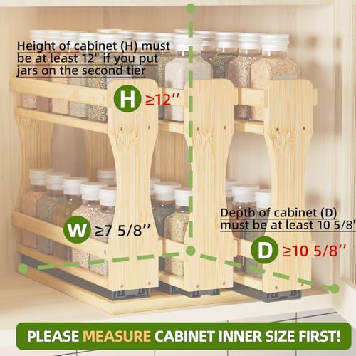 BAMEOS Pull Out Spice Rack Organizer for Cabinet, Bamboo Wide 7.7" Slide Out Seasoning Organizer for Kitchen, No Drill Anti-Tip Ball Bearing Silent Glides, Pantry Cabinet Organizer, Natural - size: 7.7" Wide, 3 Drawers
