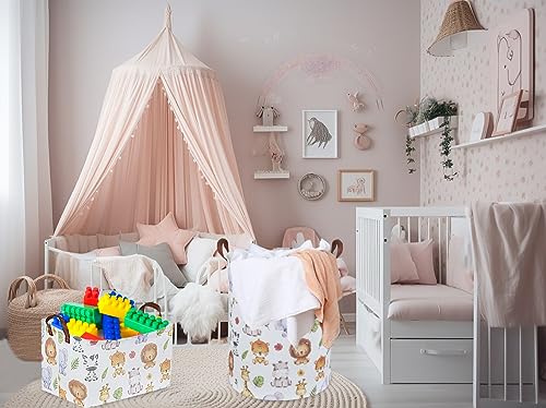 Rectangular Kids Storage Bins,Baby Baskets Organizer.Waterproof PE Coating Cute Basket with Handles.Woodland Nursery Decor,Toys Box,Books Basket, (Cute Animal) - color: Cute Animal