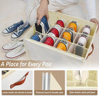 Patinao 2 Pack Shoe Storage Box Organizer for Closet - 24 Cell Space Saver Shoes Containers Bin with Clear Lids Stackable, Can Fit Ottoman, Foldable Shoe Rack Cabinet Cubby for Wardrobe - size: 2 Pack
