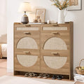 Rattan Shoe Storage Cabinet with 4 Flip Drawers & 2 Drawers, Freestanding Organizer for Front Door Entrance, Hidden Narrow Shoe Rack Cabinet Storage for Entryway, Rustic Oak Rattan - style: 4-Drawers