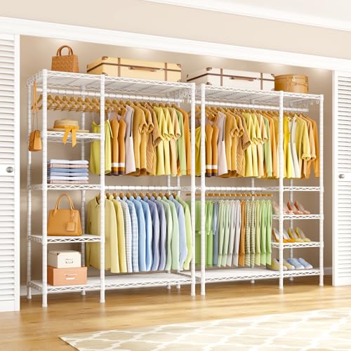Ulif F2 Clothes Rack, 5 Tiers Heavy Duty Garment Rack for Bedroom, Freestanding Adjustable Closet Storage Organizer, 46.1" W x 15.4" D x 78.3" H, Load 630lbs, Upgraded White - color: White