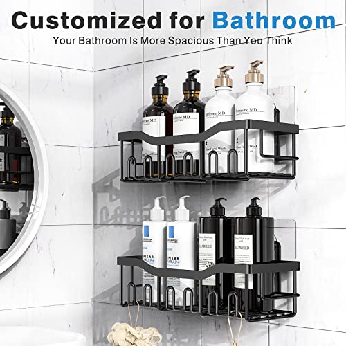 Shower Caddy 2 Pack,Adhesive Shower Organizer for Bathroom Storage&Home Decor&Kitchen organizers and storage,No Drilling,Large Capacity,Rustproof Stainless Steel Bathroom Organizer,Bathroom Decor Sets - color: Black-2pcs