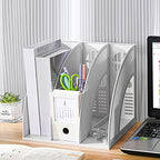 SAYEEC Magazine File Holders 3 Compartment Binder Stand Gray Magazine Storage Folder Desktop File Bookshelf Organizer Office Book Holder Rack for Office Home School - color: 3 Compartments - Gray