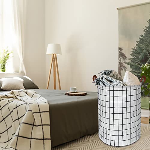 CLOCOR Collapsible Round Laundry Hamper/Large Storage Basket/Toys Bin/Boys and Girls Hamper/Room Decor (White check) - color: White check