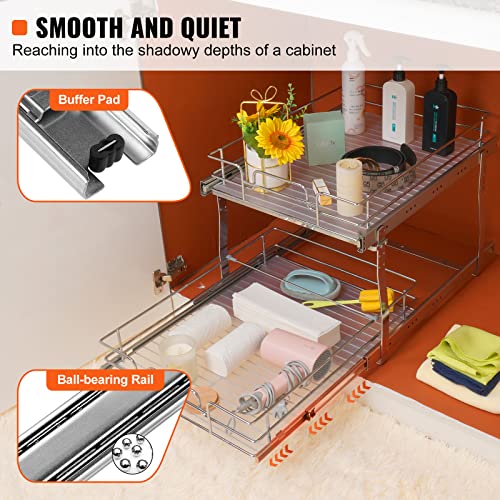 VEVOR 2 Tier 17"Wx21.2"Dx15.2"H Pull Out Cabinet Organizer, Heavy Duty Slide Out Pantry Shelves, Steel Roll Out Drawers, Sliding Drawer Storage for Home, 18.5"Wx22.5"Dx19"H Install Size for Cabinet - size: 17"Wx21.2"Dx15.2"H