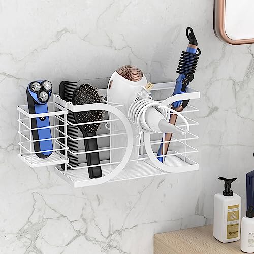 Hair Dryer Holder 3in1 Hair Tool Organizer/Wall Mounted,Cabinet Door or Desk-based Blow Dryer Holder/Height-adjustable Curling Iron Holder/Bathroom Cabinet Organizer for Flat Irons Curling Wand - color: White-a