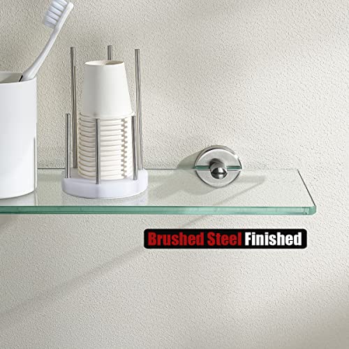 JQK Bathroom Glass Shelf Brushed, Tempered Glass Shower Storage 12 by 5 inches, 304 Stainless Steel Brushed Steel Wall Mount 2 Pack, TGS101L12-BN-P2 - color: Brushed, size: 12 Inch (2 Pack)