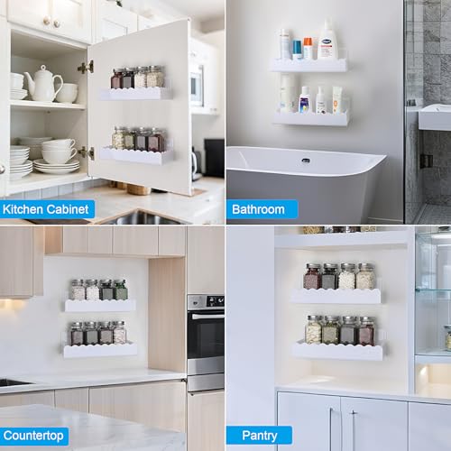 6 inch Spice Rack Wall Mounted,4 Pack Spice Organizer Shelf for Stove Cabinet Pantry Door, Adhesive or Screw Hanging Wall Spice Shelf Storage Holder in Kitchen and RV - White Color - color: White, size: 6"