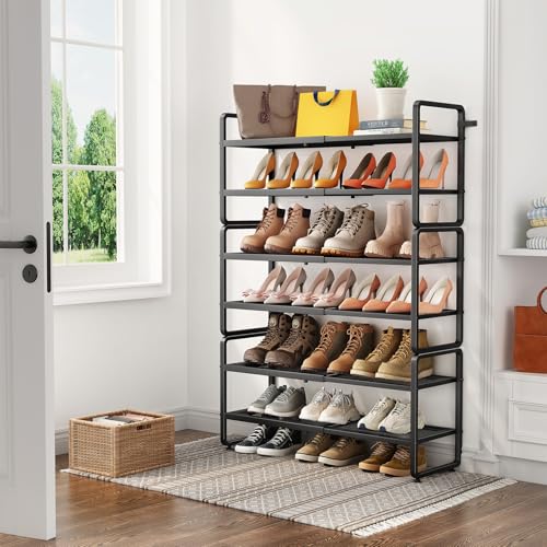 SNTD Shoe Rack - Expandable Shoe Organizer for Closet, Adjustable Metal Shoe Shelf Storage, Stackable Long Shoe Stand Holder for Garage, Entryway, Door Entrance (Black, 6-Tier) - color: Black, size: 6-Tier