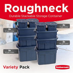 Rubbermaid Roughneck Tote Variety - |Made in the USA| Dark Indigo Metallic, Rugged Plastic Stackable Storage Tote with Lid and Handles (Pack of 10) - size: Variety - 10 Pack