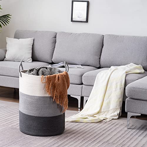 YOUDENOVA Woven Rope Laundry Hamper Basket, 58L Tall Luandry Basket, Baby Nursery Hamper for Blanket Storage, Clothes Hampers for Laundry in Bedroom - color: Grey, size: Tall (58L )